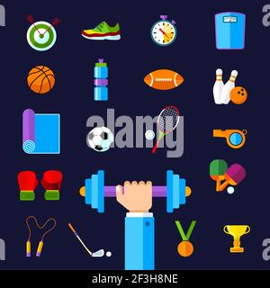 Vektor Illustration Icon Set von Sport in flachem Design-Stil Stock Vektor