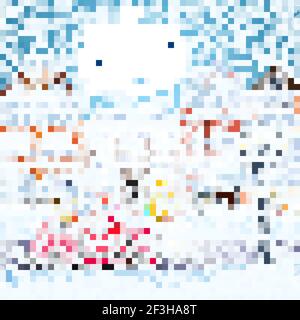 Winter City Straße mit Bäumen und Auto Stock Vektor