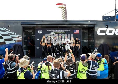 SOLBERG Petter (NOR) PSRX Volkswagen Schweden Volkswagen Polo R, Portrait, BAKKERUD Andreas (NOR) EKS Audi Sport Audi S1, Portrait, KRISTOFFERSSON Johan (SWE) PSRX Volkswagen Schweden Volkswagen Polo R, Portrait, Podium Ambiente, Während der 2018 FIA World RX of USA vom 29. Bis 30. September in Austin - Photo Paulo Maria / DPPI Stockfoto
