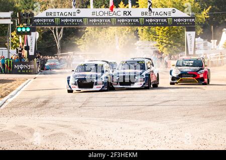 05 EKSTRÖM Mattias (SWE), EKS Audi Sport (SWE), Audi S1, 13 BAKKERUD Andreas (NOR), EKS Audi Sport (SWE), Audi S1, 96 ERIKSSON Kevin (SWE), Olsbergs MSE (SWE), Ford Fiesta, Aktion während der FIA WRX Weltmeisterschaft 2018 vom 1. Bis 2. September in Loheac, FrankreichFoto Dominique BREUGNOT/DPPI Stockfoto