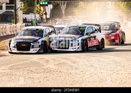 05 EKSTRÖM Mattias (SWE), EKS Audi Sport (SWE), Audi S1, 13 BAKKERUD Andreas (NOR), EKS Audi Sport (SWE), Audi S1, 96 ERIKSSON Kevin (SWE), Olsbergs MSE (SWE), Ford Fiesta, Aktion während der FIA WRX Weltmeisterschaft 2018 vom 1. Bis 2. September in Loheac, FrankreichFoto Dominique BREUGNOT/DPPI Stockfoto