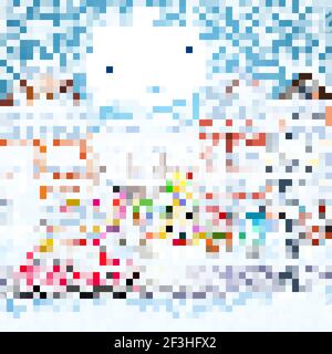 Winter City Straße mit Bäumen und Auto Stock Vektor