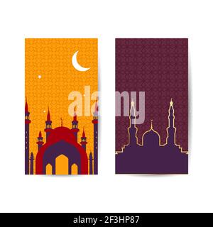 Ramadan Kareem Bannerset. Bunte Ramadan Feier Banner, Vektor-Illustration für Grußkarte, Poster und Gutschein. islamischen Hintergrund Banner Stock Vektor