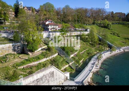 Bärenpark und Fluss Aar in Bern, Schweiz Stockfoto