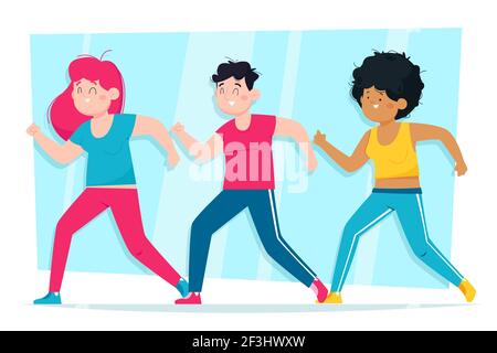 Teilnehmer an einem Tanzfitness-Kurs Vektor-Illustration. Stock Vektor