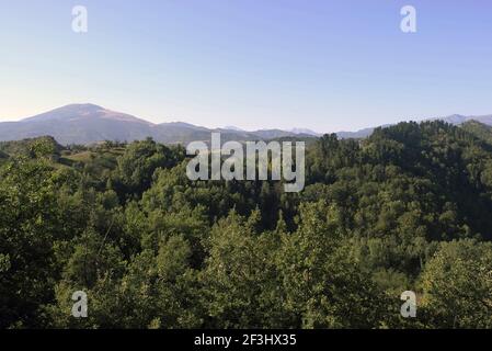 Blick vom Haus Richtung Süden auf die Sibillini Berge Stockfoto