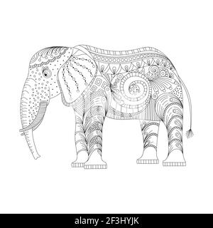 Elefant Malvorlagen anmutig und exquisiten Stil. vektor-Illustration, auf weißem Hintergrund. Malvorlagen für Erwachsene und Kinder. Stock Vektor