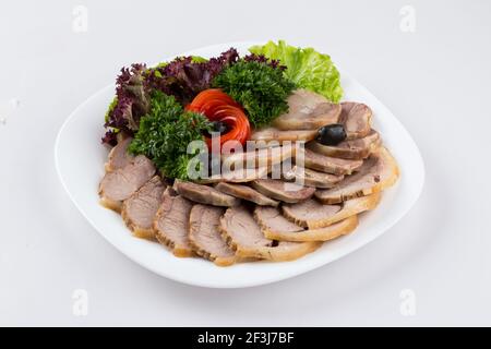 Kasachische Vorspeise in Scheiben geschnittener Kazy mit Pferdefleisch Stockfoto