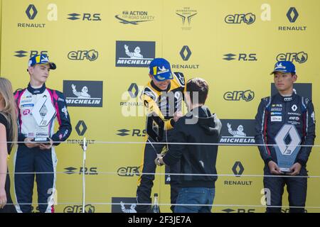 Podium AITKEN Jack, Reserve Driver Renault Sport F1 Team, FEWTRELL Maw (gbr), FR 2,0 Eurocup Renault Team R-Ace GP, Portrait während, 2018 Eurocup Formel Renault 2,0, in Silverstone, Großbritannien, vom 18. Bis 20. Mai - Foto Antonin Vincent / DPPI Stockfoto