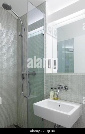 Blick auf en-Suite Dusche des neuen Gästeschlafzimmers - Architekt: Paul Archer Design Stockfoto