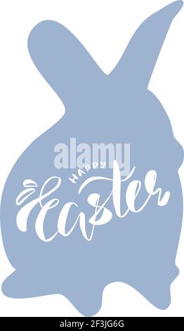 Fröhliche ostern Schriftzug Design. Bunny flache Silhouette mit Kalligraphie-Label Stock Vektor