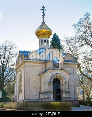 Die Russische Kirche in Baden-Baden in der Nähe der Lichtentaler Allee Stockfoto