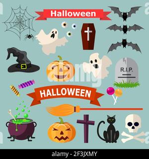Set von Halloween-Bänder und Figuren. Stock Vektor