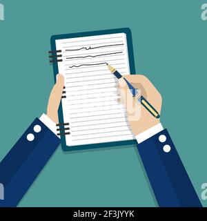 Hand halten Notebook und Stift. Stock Vektor