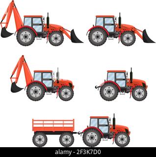 Traktor, Bagger, Planierraupen-Set. Stock Vektor