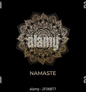 People Yoga Studio Logo und goldene Lotusblume Stock Vektor