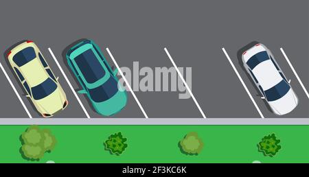 Geparkte Autos auf dem Parkplatz, Draufsicht. Stock Vektor