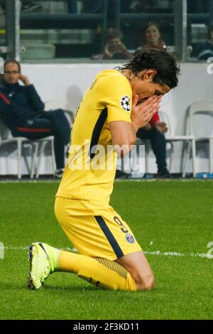 Edinson Cavani von Paris Saint Germain reagiert während der UEFA Champions League, Gruppe B Fußballspiel zwischen RSC Anderlecht und Paris Saint-Germain am 18. Oktober 2017 im Constant Vanden Stock Stadium in Brüssel, Belgien - Foto Geoffroy Van der Hasselt / DPPI Stockfoto
