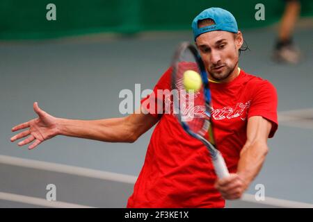 Der belgische Tennisspieler Ruben Bemelmans, aufgenommen während des belgischen Trainings in Brüssel am 14. November 2017 vor dem Davis Cup 2017 Endspiel am 14. November 2017 im Pierre Mauroy Stadion in Villeneuve-d'Ascq, bei Lille, Frankreich - Foto Geoffroy Van der Hasselt / DPPI Stockfoto