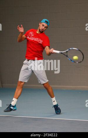 Der belgische Tennisspieler Ruben Bemelmans, aufgenommen während des belgischen Trainings in Brüssel am 14. November 2017 vor dem Davis Cup 2017 Endspiel am 14. November 2017 im Pierre Mauroy Stadion in Villeneuve-d'Ascq, bei Lille, Frankreich - Foto Geoffroy Van der Hasselt / DPPI Stockfoto