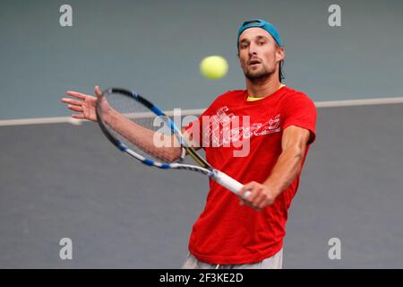 Der belgische Tennisspieler Ruben Bemelmans, aufgenommen während des belgischen Trainings in Brüssel am 14. November 2017 vor dem Davis Cup 2017 Endspiel am 14. November 2017 im Pierre Mauroy Stadion in Villeneuve-d'Ascq, bei Lille, Frankreich - Foto Geoffroy Van der Hasselt / DPPI Stockfoto