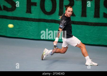 Der belgische Tennisspieler Steve Darcis im Bild beim belgischen Training in Brüssel am 14. November 2017 vor dem Davis Cup 2017 Endspiel am 14. November 2017 im Pierre Mauroy Stadion in Villeneuve-d'Ascq, bei Lille, Frankreich - Foto Geoffroy Van der Hasselt / DPPI Stockfoto