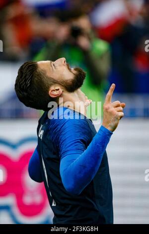 Frankreichs Olivier Giroud feiert nach dem Tor während des Internationalen Freundschaftsspiels zwischen Frankreich und Kolumbien am 23. märz 2018 im Stade de France in Saint-Denis, Frankreich - Foto Geoffroy Van der Hasselt / DPPI Stockfoto