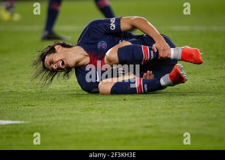 Edinson Cavani von PSG sieht beim Fußballspiel der französischen Ligue 1 zwischen Paris Saint-Germain und AS Saint-Etienne am 14. September 2018 im Stadion Parc des Princes in Paris, Frankreich, verletzt aus - Foto Geoffroy Van der Hasselt / DPPI Stockfoto