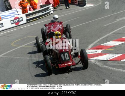 MOTORSPORT- F1 2006 - MONACO GRAND PRIX HISTORIQUE 21/05/2006 - FOTO : GILLES BOUVIER / AUTOMEDIA NR. 10 CORRADO CUPELLINI / MASERATI 26B - ACTION NR. 17 TONY SMITH / ALFA ROMEO P3 TIPO B - ACTION Stockfoto