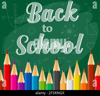 Zurück in die Schule mit Regenbogenstiften Stock Vektor