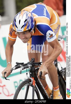 RADFAHREN - TOUR DE ROMANDIE 2007 - FREIBURG (SUI) - 01 BIS 06/05/2007 - ETAPPE 1 - ZEITFAHREN FOTO: GERARD BERTHOUD / DPPI THOMAS DEKKER (NED) / RABOBANK Stockfoto