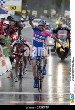 RADFAHREN - TOUR DE ROMANDIE 2007 - CHARMEY (SUI) - 01 BIS 06/05/2007 - ETAPPE 3 - MOUDON > CHARMEY FOTO: GERARD BERTHOUD / DPPI MATTEO BONO (ITA) / LAMPRE / SIEGER Stockfoto