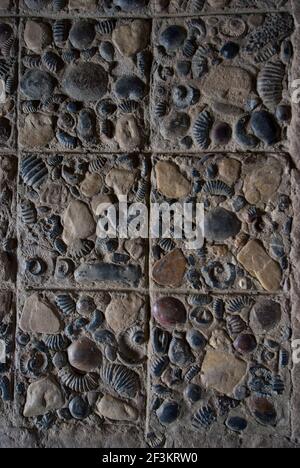 Pflaster aus Fossilien, Convento Santo Ecce Homo, in der Nähe von Villa de Leyva, Kolumbien Stockfoto