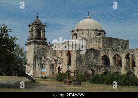 Mission San Jose, 1720, 'die Königin der Missionen', San Antonio Missions National Historic Park, San Antonio, Texas, USA Stockfoto