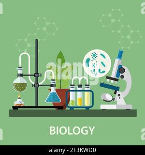 Arbeitsbereich des Biologielabors Stock Vektor