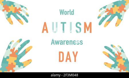 Welt Autismus Awareness Day. Autismus-Bewusstsein-Konzept mit Hand von Puzzleteilen für die Gestaltung von Bannern, Flyern, Plakaten, sozialen Aktien. Medizinische fl Stock Vektor