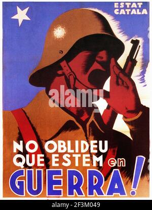 Spanisches Bürgerkriegs-Propaganda-Plakat. 1936-1939. Die Beziehungen der 'Estat Catala' zu den Offensivwahrheiten DES NAZI-III-Reiches. Stockfoto