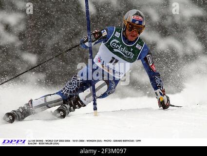 ALPINSKI - WM 2003/2004 - 18/01/2004 - WENGEN (SUI) - FOTO : GERARD BERTHOUD / DPPI SLALOM - BODE MILLER (USA) Stockfoto