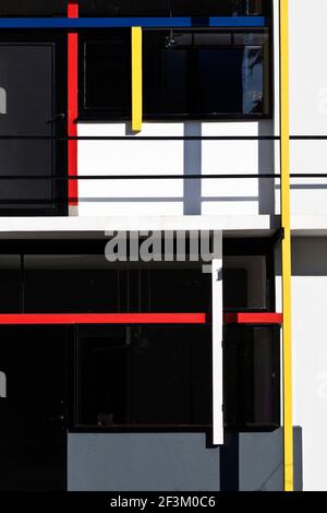 Äußere Detail Rietveld Schröder Haus, Prins Hendriklaan 50, Utrecht, Niederlande. Abgeschlossene 1924. Stockfoto