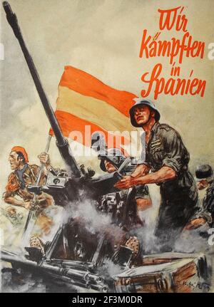 Deutsches Propagandaplakat aus dem Bürgerkrieg in Spanien. 1930s Stockfoto