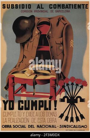 Spanisches Bürgerkriegs-Propaganda-Plakat. . Combatant Subvention. Provinzkommission Von Barcelona. 1939 Stockfoto