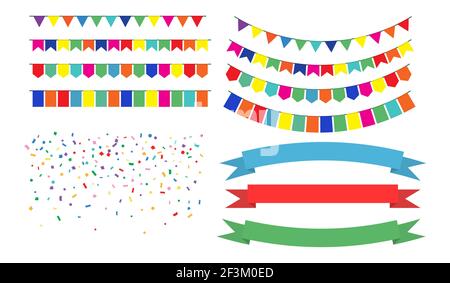 Bunte Girlanden auf weißem Hintergrund. Stock Vektor