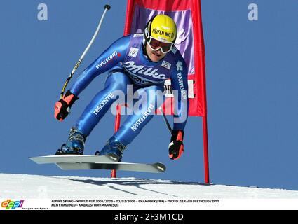 ALPINSKI - WM 2005/2006 - 03/02/2006 - CHAMONIX (FRA) - FOTO : GERARD BERTHOUD / DPPI MÄNNER KOMBINIERT - AMBROSI HOFFMANN (SUI) Stockfoto