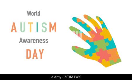 Welt Autismus Awareness Day. Autismus-Bewusstsein-Konzept mit Hand von Puzzleteilen für die Gestaltung von Bannern, Flyern, Plakaten, sozialen Aktien. Medizinische fl Stock Vektor