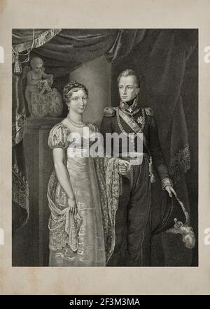 Stich von Wilhelm II (1792-1849), der König der Niederlande, Großherzog von Luxemburg und der Großherzogin Anna Pavlovna von Russland (1795 - 1865). Stockfoto