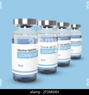 Flasche mit Impfstoff von covid-19. Web-Banner-Vorlage für Impfungen und Behandlungen. Realistische Vektordarstellung Stock Vektor