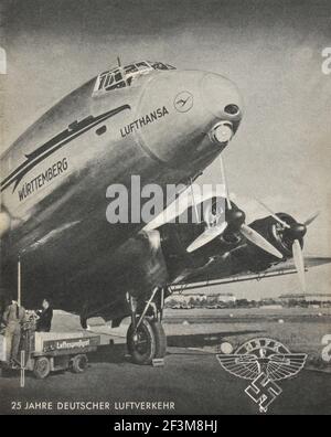 Weltkrieg II Periode aus deutschen Propaganda Nachrichten. 25 Jahre deutscher Luftverkehrsdienst. Deutsche Lufthansa. Deutschland, 1944 Stockfoto