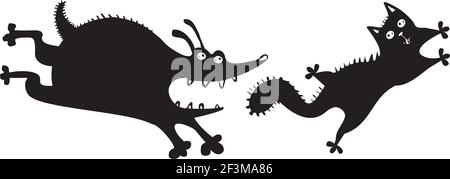 Lustige Laufhund und und Katze Stock Vektor