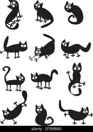 Satz von schwarze Katze Silhouetten Stock Vektor