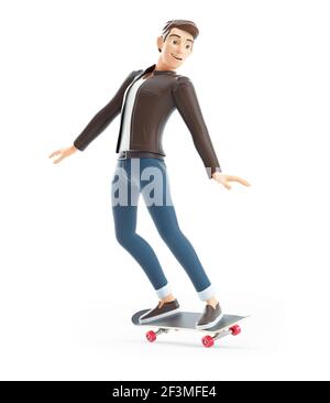 3D Cartoon Mann tun Skateboard, Illustration isoliert auf weißem Hintergrund Stockfoto